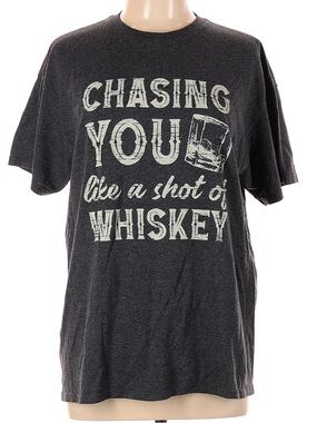 Dark Charcoal Graphic Crewneck Tee - Chasing You Like a Shot of Whiskey
